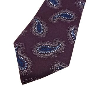 Bugatti Mens Silk Necktie Plum Purple Blue Paisley Woven Formal Business Tie